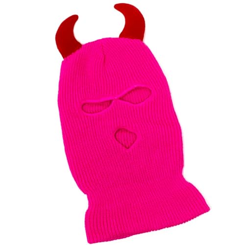 SYJHHWGS Cool Devil Horn Facecover Gestrickte Balaklava Kappen Für Frauen Männer Winter Erwachsene Halloween Kostüm Rollenspielkappen von SYJHHWGS