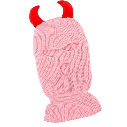 SYJHHWGS Cool Devil Horn Facecover Gestrickte Balaklava Kappen Für Frauen Männer Winter Erwachsene Halloween Kostüm Rollenspielkappen von SYJHHWGS