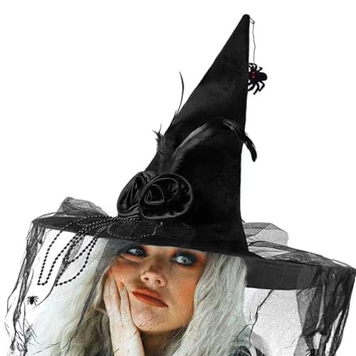 SYJHHWGS Perlenblume Hexenkappe Für Erwachsene Wizard Halloween Party Kopfbedeckung Cloche Urlaub Kopfwege Rollenspiele Bühnenhut von SYJHHWGS