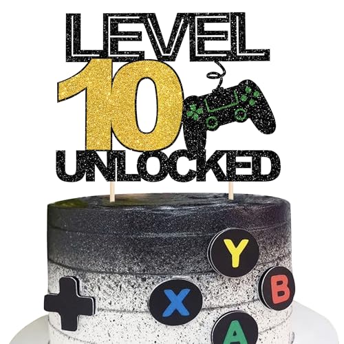 1 Stück 10 Videospiel Tortendeko Glitzer Gaming Level Unlocked 10th Geburtstag Kuchen Deko Spielkonsolen Cake Topper für Jungen Mädchen Spielkonsole Theme Geburtstag Party Kuchenaufsatz 1 Stück 10 Videospiel Tortendeko Glitzer Gaming Level Unlocked 10th Geburtstag Kuchen Deko Spielkonsolen Cake Topper für Jungen Mädchen Spielkonsole Theme Geburtstag Party Kuchenaufsatz von SYKYCTCY