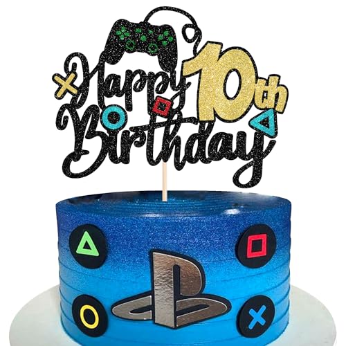 1 Stück Videospiel Tortendeko Glitzer Game On Controllers 10th Geburtstag Kuchen Deko Spielkonsolen Cake Topper für Videospiel Theme Jungen Mädchen Geburtstag Party Kuchen Dekorationen von SYKYCTCY