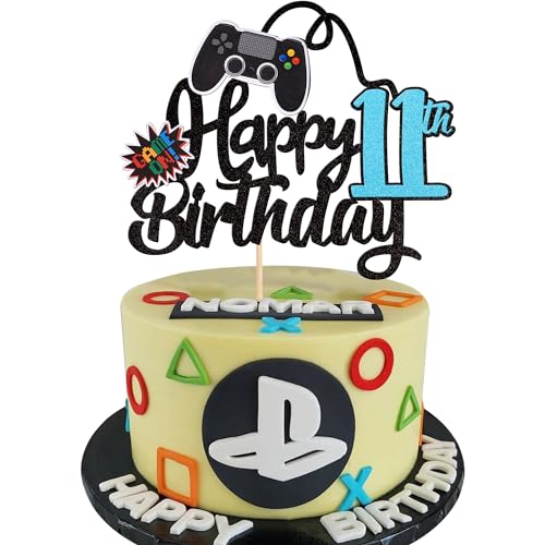 1 Stück 11th Videospiel Tortendeko Glitter Geburtstag Cake Topper Gaming Happy Birthday Kuchen Deko Videospiel Thema Cake Dekoration für Jungen Kindergeburtstag Spiel Thema Party Dekoration Blau von SYKYCTCY