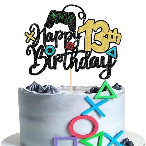 1 Stück Videospiel Tortendeko Glitzer Game On Controllers 13th Geburtstag Kuchen Deko Spielkonsolen Cake Topper für Videospiel Theme Jungen Mädchen Geburtstag Party Kuchen Dekorationen von SYKYCTCY