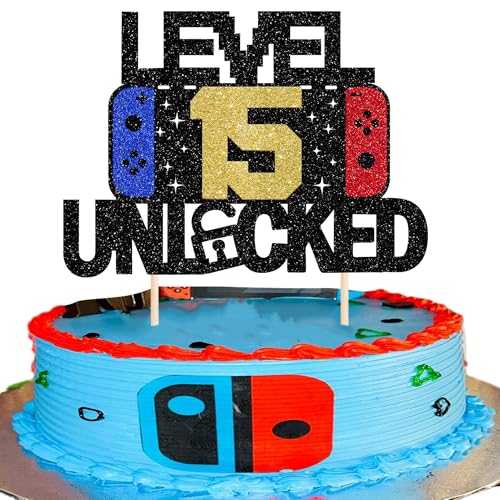 1 Stück 15 Videospiel Tortendeko Glitzer Spielkonsolen Level Unlocked 15th Kuchen Deko 15th Gaming Kuchen Deko für Jahrestag Jungen Mädchen Videospiel Thema Geburtstag Party Kuchen Dekorationen von SYKYCTCY