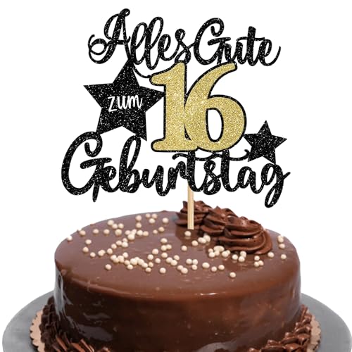 1 Stück 16th Geburtstag Tortendeko Alles Gute zum Geburtstag 16 Jahre Geburtstag Kuchendeko Happy 16th Geburtstag Kuchen Deko für Jungen Mädchen 16th Geburtstag Party Kuchen Dekorationen Schwarz Gold von SYKYCTCY