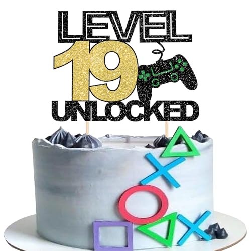 1 Stück 19 Videospiel Tortendeko Glitzer Gaming Level Unlocked 19th Geburtstag Kuchen Deko Spielkonsolen Cake Topper für Jungen Mädchen Spielkonsole Theme Geburtstag Party Kuchenaufsatz von SYKYCTCY
