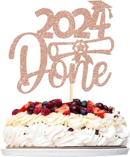 1 Stück 2024 Abschluss Tortendeko 2024 Done Graduation Kuchen Deko Glitzer Graduation Tortendekoration for Junge Mädchen 2024 Abschluss Thema Party Rosegold von SYKYCTCY