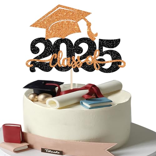 1 Stück 2025 Abschluss Tortendeko Glitzer 2025 Graduation Kuchen Deko Graduierung Kappe Tortendekoration Cake Topper für 2025 Schule Abschluss Party Orange von SYKYCTCY