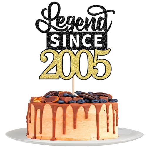 1 Stück 20th Cake Topper Glitzer Legend Since 2005 Tortendeko Alles Gute zum Geburtstag 20 Kuchen Deko für Prost auf 16th Geburtstag Jahrestag Party Kuchen Dekorationen Schwarz Gold von SYKYCTCY