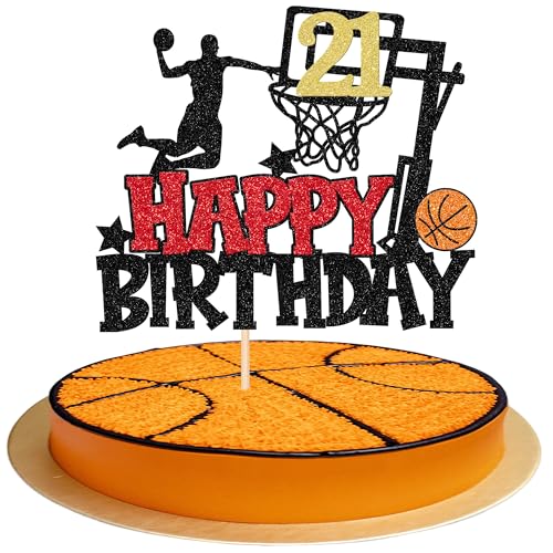 1 Stück 21st Basketball Tortendeko Basketball Thema Geburtstag Cake Topper Player Slam Dunk Basketball Kuchen Deko für Basketball Sport Thema 21st Geburtstag Party Kuchen Dekorationen von SYKYCTCY