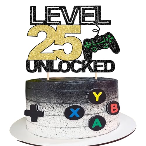 1 Stück 25 Videospiel Tortendeko Glitzer Gaming Level Unlocked 25th Geburtstag Kuchen Deko Spielkonsolen Cake Topper für Jungen Mädchen Spielkonsole Theme Geburtstag Party Kuchendeko 1 Stück 25 Videospiel Tortendeko Glitzer Gaming Level Unlocked 25th Geburtstag Kuchen Deko Spielkonsolen Cake Topper für Jungen Mädchen Spielkonsole Theme Geburtstag Party Kuchendeko von SYKYCTCY