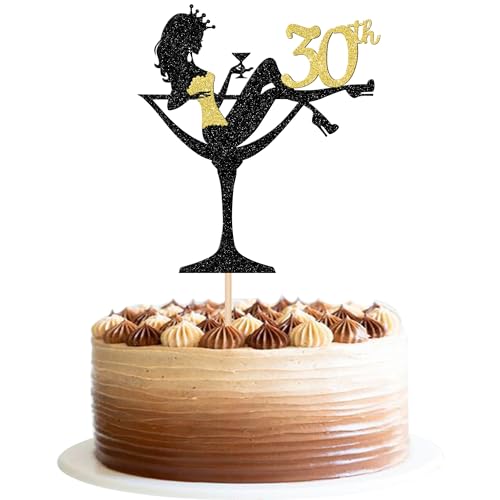 1 Stück 30th Sitzendes Mädchen Tortendeko, 30th Geburtstag Cake Topper Glitter High Heel Mädchen Kuchen Deko für Mädchen Lady Spa Bachelorette Thema Geburtstag Party Kuchen Dekorationen Gold von SYKYCTCY