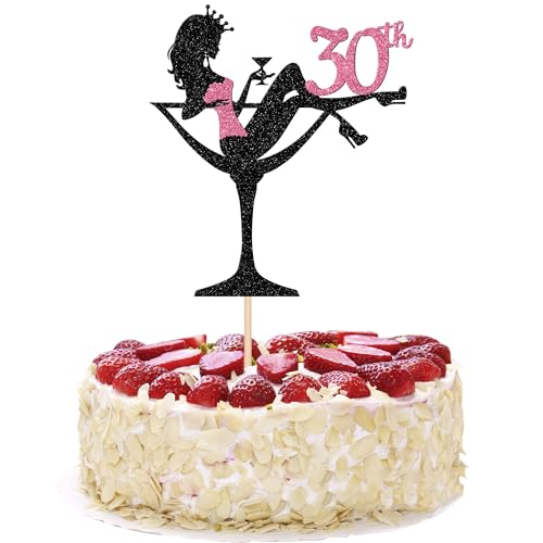 1 Stück 30th Sitzendes Mädchen Tortendeko, 30th Geburtstag Cake Topper Glitter High Heel Mädchen Kuchen Deko für Mädchen Lady Spa Bachelorette Thema Geburtstag Party Kuchen Dekorationen Rosa von SYKYCTCY