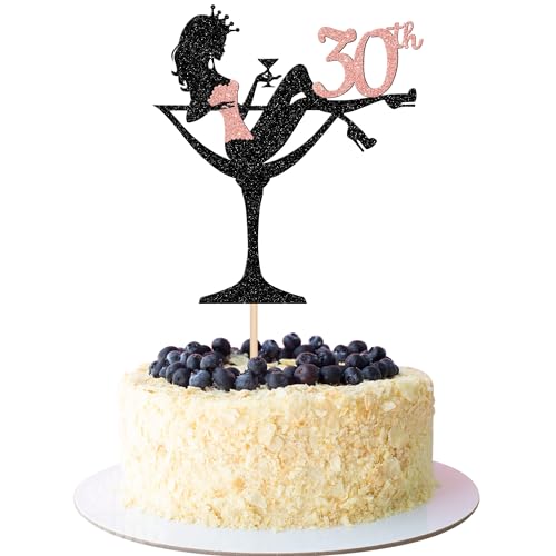 1 Stück 30th Sitzendes Mädchen Tortendeko, 30th Geburtstag Cake Topper Glitter High Heel Mädchen Kuchen Deko für Mädchen Lady Spa Bachelorette Thema Geburtstag Party Kuchen Dekorationen Roségold von SYKYCTCY