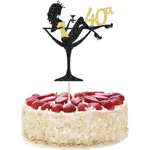 1 Stück 40th Sitzendes Mädchen Tortendeko, 40th Geburtstag Cake Topper Glitter High Heel Mädchen Kuchen Deko für Mädchen Lady Spa Bachelorette Thema Geburtstag Party Kuchen Dekorationen Gold von SYKYCTCY