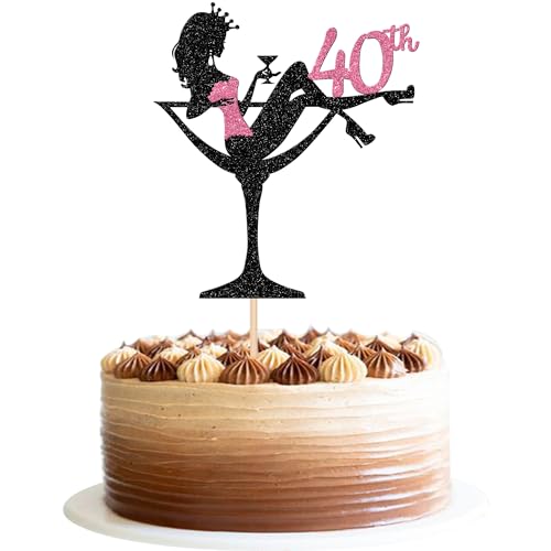 1 Stück 40th Sitzendes Mädchen Tortendeko, 40th Geburtstag Cake Topper Glitter High Heel Mädchen Kuchen Deko für Mädchen Lady Spa Bachelorette Thema Geburtstag Party Kuchen Dekorationen Rosa von SYKYCTCY