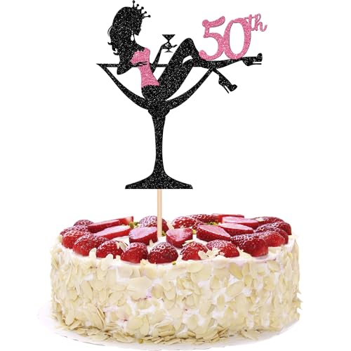 1 Stück 50th Sitzendes Mädchen Tortendeko, 50th Geburtstag Cake Topper Glitter High Heel Mädchen Kuchen Deko für Mädchen Lady Spa Bachelorette Thema Geburtstag Party Kuchen Dekorationen Rosa von SYKYCTCY