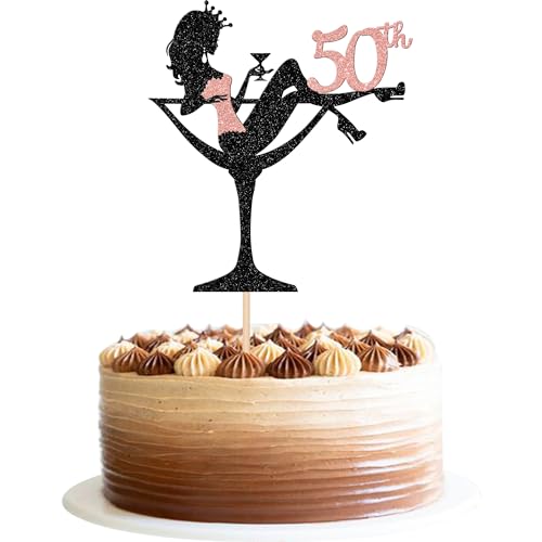 1 Stück 50th Sitzendes Mädchen Tortendeko, 50th Geburtstag Cake Topper Glitter High Heel Mädchen Kuchen Deko für Mädchen Lady Spa Bachelorette Thema Geburtstag Party Kuchen Dekorationen Roségold von SYKYCTCY