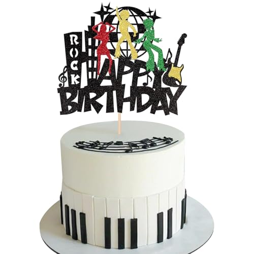 1 Stück 70's Disco Tortendeko Glitzer Happy Birthday Musik Cupcake Toppers Musik Thema Kuchen Deko für Disco Tänzer Thema Hochzeit Geburtstag Party Kuchen Dekorationen Buntes von SYKYCTCY