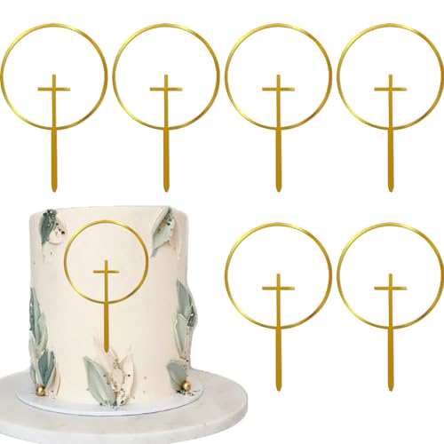 1 Stück Acryl Kreuz Kuchen Deko Christliche Taufe Cake Topper Gott Segnet Tortendeko für Religiös Kreuz Erste Heilige Kommunion Thema Baby Dusche Geburtstag Party Kuchen Dekorationen Gold von SYKYCTCY