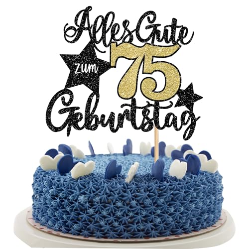 1 Stück Alles Gute zum 75. Geburtstag Kuchen Deko - Tortendeko Prost auf 75 Kuchendeko für Mann Frauen - Party Dekorationen Schwarz Gold 1 Stück Alles Gute zum 75. Geburtstag Kuchen Deko - Tortendeko Prost auf 75 Kuchendeko für Mann Frauen - Party Dekorationen Schwarz Gold von SYKYCTCY
