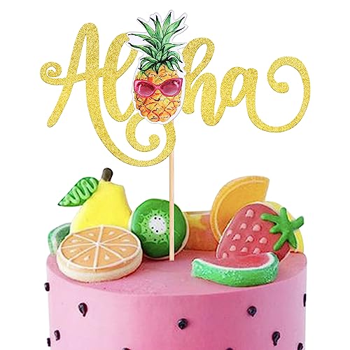 1 Stück Aloha Tortendeko Glitzer Ananas Somme Kuchen Deko Tropische Kuchen Dekorationen für Sommer Baby Dusche Aloha Hawaiianischen Thema Geburtstag Party Cake Topper Gold von SYKYCTCY