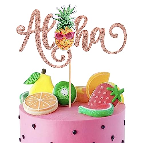 1 Stück Aloha Tortendeko Glitzer Ananas Somme Kuchen Deko Tropische Kuchen Dekorationen für Sommer Baby Dusche Aloha Hawaiianischen Thema Geburtstag Party Cake Topper Rosegold von SYKYCTCY
