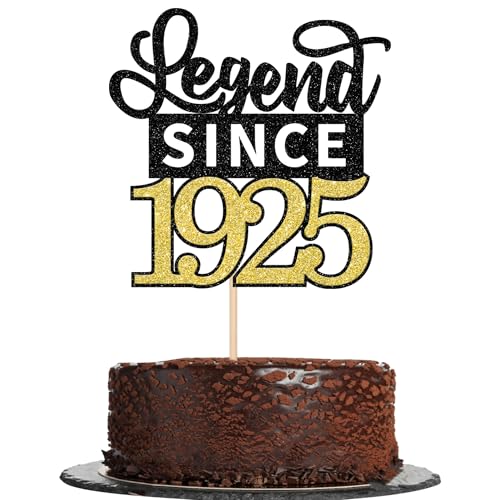 1 Stück Aufschrift "Legend Since 1925" Tortendeko Glitter Alles Gute zum Geburtstag 100. Kuchen Deko für 100 Fabulous Prost auf 100th Geburtstag Jahrestag Party Kuchen Dekorationen Schwarz Gold von SYKYCTCY