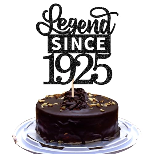 1 Stück Aufschrift "Legend Since 1925" Tortendeko Glitter Alles Gute zum Geburtstag 100. Kuchen Deko für 100 Fabulous Prost auf 100th Geburtstag Jahrestag Party Kuchen Dekorationen Schwarz von SYKYCTCY