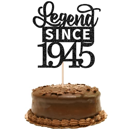 1 Stück Aufschrift "Legend Since 1945" Tortendeko Glitter Alles Gute zum Geburtstag 80. Kuchen Deko für 80 Fabulous Prost auf 80th Geburtstag Jahrestag Party Kuchen Dekorationen Schwarz von SYKYCTCY