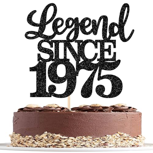 1 Stück Aufschrift "Legend Since 1975" Tortenaufsatz 50 Kuchen Topper Glitter alles Gute zum 50. Geburtstag Kuchen Pick 50 Fabulous Tortendekorationen für Prost zum 50 Schwarz von SYKYCTCY