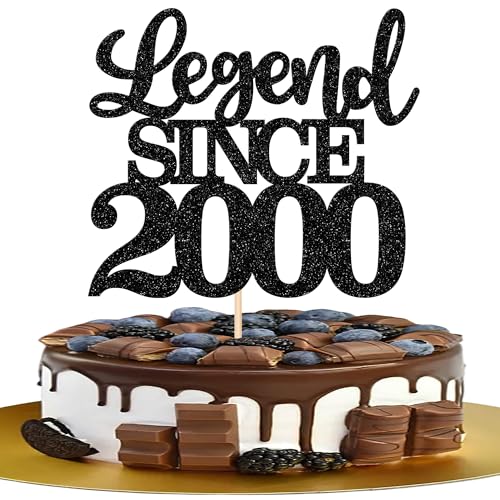 1 Stück Aufschrift "Legend Since 2000" Tortenaufsatz 25 Kuchen Topper Glitter alles Gute zum 25. Geburtstag Kuchen Pick 25 Fabulous Tortendekorationen für Prost zum 25 Schwarz von SYKYCTCY