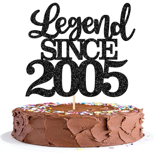 1 Stück Aufschrift "Legend Since 2005" Tortenaufsatz 20 Kuchen Topper Glitter alles Gute zum 20. Geburtstag Kuchen Pick 20 Fabulous Tortendekorationen für Prost zum 20 Schwarz von SYKYCTCY