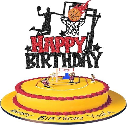 1 Stück Basketball Tortendeko Basketball Thema Happy Birthday Cake Topper Player Slam Dunk Basketball Kuchen Deko für Basketball Sport Thema Geburtstag Baby Dusche Kuchen Dekorationen Schwarz Rot von SYKYCTCY