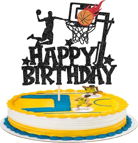 1 Stück Basketball Tortendeko Basketball Thema Happy Birthday Cake Topper Player Slam Dunk Basketball Kuchen Deko für Basketball Sport Thema Geburtstag Baby Dusche Kuchen Dekorationen Schwarz von SYKYCTCY