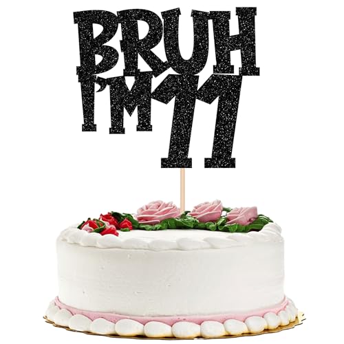 1 Stück Bruh I'm 11 Cake Topper Glitzer Happy 11th Geburtstag Tortendeko Bro I'm 11 It's My 8th Birthday Kuchen Deko für Prost auf 11 Jahre Geburtstag Party Kuchen Dekoration Schwarz von SYKYCTCY