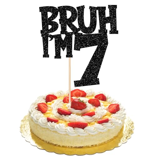 1 Stück Bruh I'm 7 Cake Topper Glitzer Happy 7th Geburtstag Tortendeko Bro I'm 7 It's My 7th Birthday Kuchen Deko für Prost auf 7 Jahre Geburtstag Party Kuchen Dekoration Schwarz von SYKYCTCY