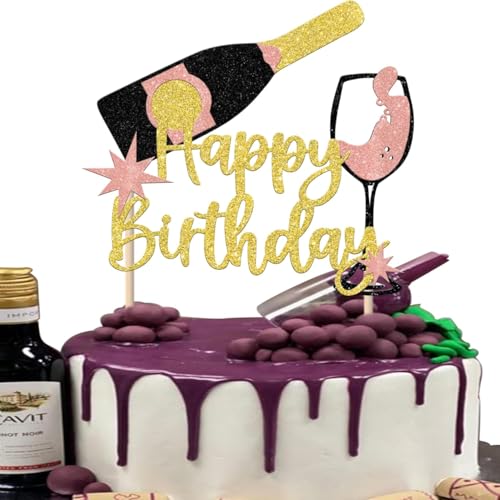 1 Stück Champagner Happy Birthday Cake Topper Glitzer Prost Bier Tortendeko für zum Feiern von Glorymoment Bier Thema Geburtstag Party Kuchen Dekorationen Gold von SYKYCTCY