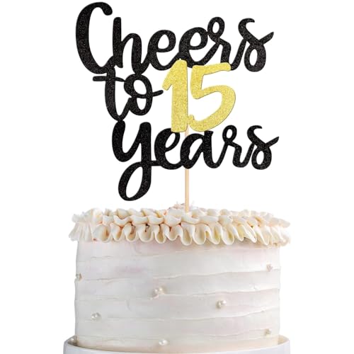 1 Stück Cheers to 15 Years Cake Topper Glitzer 15th Geburtstag Tortendeko Happy Birthday Kuchen Deko für Prost auf 15 Jahre Thema Geburtstag Jahrestag Party Kuchen Dekorationen von SYKYCTCY