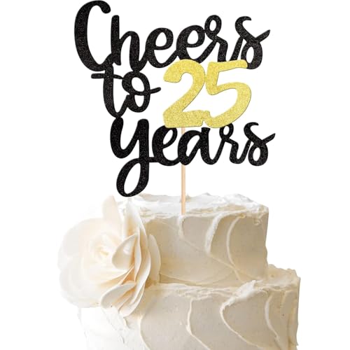 1 Stück Cheers to 25 Years Cake Topper Glitzer 25th Geburtstag Tortendeko Happy Birthday Kuchen Deko für Prost auf 25 Jahre Thema Geburtstag Jahrestag Party Kuchen Dekorationen von SYKYCTCY