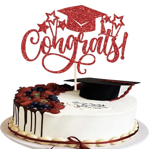 1 Stück Congrats Abschluss Tortendeko Glitzer Abschluss Kappe Kuchen Deko Class of 2025 Cake Topper für 2025 Schule Graduierung Thema Party Kuchen Dekoration Rot 1 Stück Congrats Abschluss Tortendeko Glitzer Abschluss Kappe Kuchen Deko Class of 2025 Cake Topper für 2025 Schule Graduierung Thema Party Kuchen Dekoration Rot von SYKYCTCY