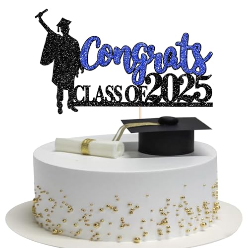 1 Stück Congrats Class of 2025 Tortendeko Abschluss Junge Kuchen Deko Glitzer 2025 Graduation Tortendekoration for 2025 Junge Abschluss Thema Party Blau von SYKYCTCY