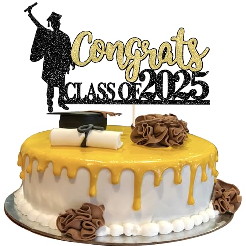 1 Stück Congrats Class of 2025 Tortendeko Abschluss Junge Kuchen Deko Glitzer 2025 Graduation Tortendekoration for 2025 Junge Abschluss Thema Party Gold von SYKYCTCY
