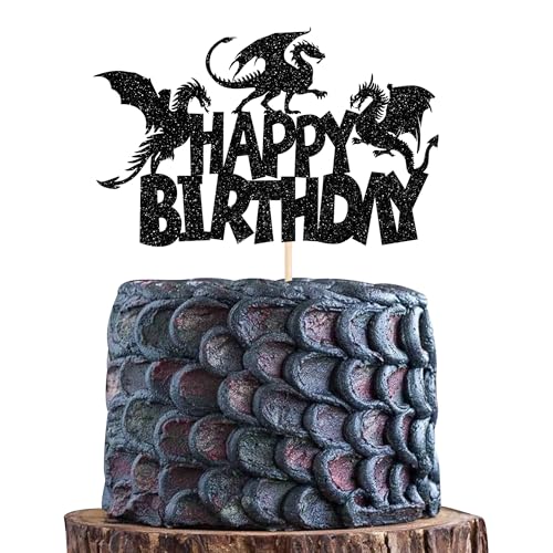 1 Stück Drachen Tortendeko Glitzer Happy Birthday Kuchen Deko Fantasie Geburtstag Cake Topper für Fliegende Drachen Thema Baby Dusche Kinder Geburtstag Party Kuchen Dekorationen Zubehör Schwarz 1 Stück Drachen Tortendeko Glitzer Happy Birthday Kuchen Deko Fantasie Geburtstag Cake Topper für Fliegende Drachen Thema Baby Dusche Kinder Geburtstag Party Kuchen Dekorationen Zubehör Schwarz von SYKYCTCY