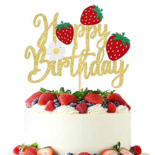 1 Stück Erdbeere Happy Birthday Geburtstag Tortendeko, Glitzer Strawberry Kuchen Deko Sommer Früchte Cake Topper für Baby Dusche Kinder Jungen Mädchen Geburtstag Party Gold 1 Stück Erdbeere Happy Birthday Geburtstag Tortendeko, Glitzer Strawberry Kuchen Deko Sommer Früchte Cake Topper für Baby Dusche Kinder Jungen Mädchen Geburtstag Party Gold von SYKYCTCY