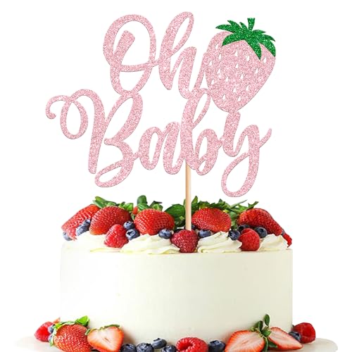 1 Stück Erdbeere Oh Baby Geburtstag Tortendeko Glitzer Erdbeere Kuchen Deko Sommer Früchte Cake Topper für Baby Dusche Kinder Jungen Mädchen Geburtstag Party Rosa von SYKYCTCY