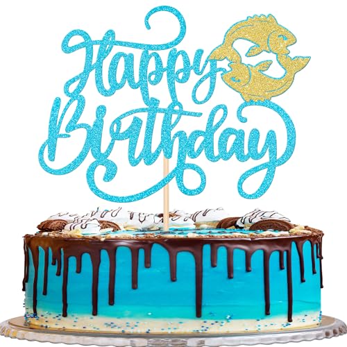 1 Stück Fische Tortendeko Glitter Happy Birthday Cake Topper 12 Sternbild Fische Kuchen Deko für Horoskop Astrologie Geburtstag Party Kuchen Dekoration Blau Gold von SYKYCTCY