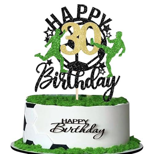 1 Stück Fußball Happy 30th Birthday Cake Topper Alles Gute zum Geburtstag Tortendeko Sport Fußball Kuchen Deko für Soccer Thema 30 Jahre alt Geburtstag Jahrestag Party Kuchen Dekorationen von SYKYCTCY