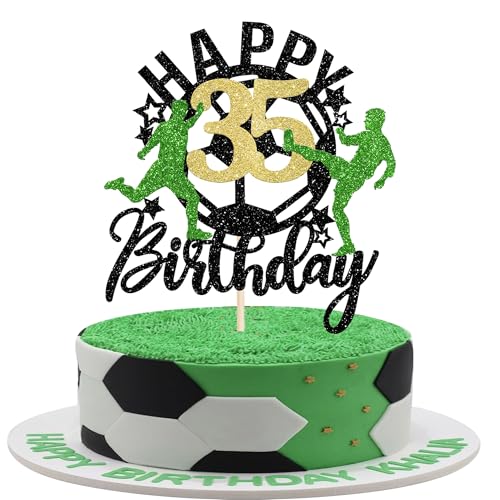 1 Stück Fußball Happy 35th Birthday Tortendeko Sport Fußball Kuchen Deko Alles Gute zum Geburtstag Cake Topper für Soccer Thema 35 Jahre alt Geburtstag Jahrestag Party Kuchen Dekorationen von SYKYCTCY