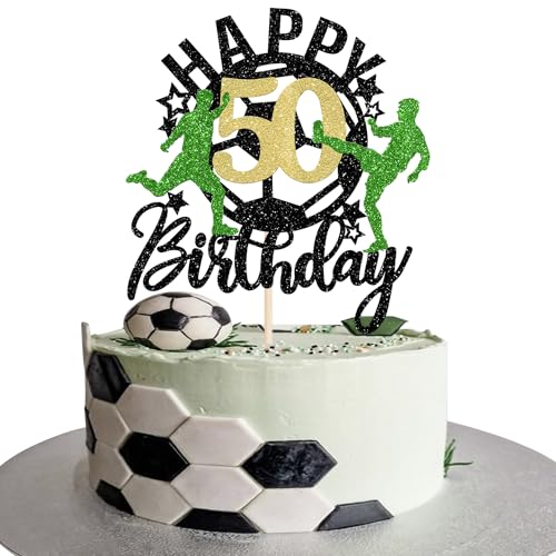 1 Stück Fußball Happy 50th Birthday Cake Topper Alles Gute zum Geburtstag Tortendeko Sport Fußball Kuchen Deko für Soccer Thema 50 Jahre alt Geburtstag Jahrestag Party Kuchen Dekorationen von SYKYCTCY